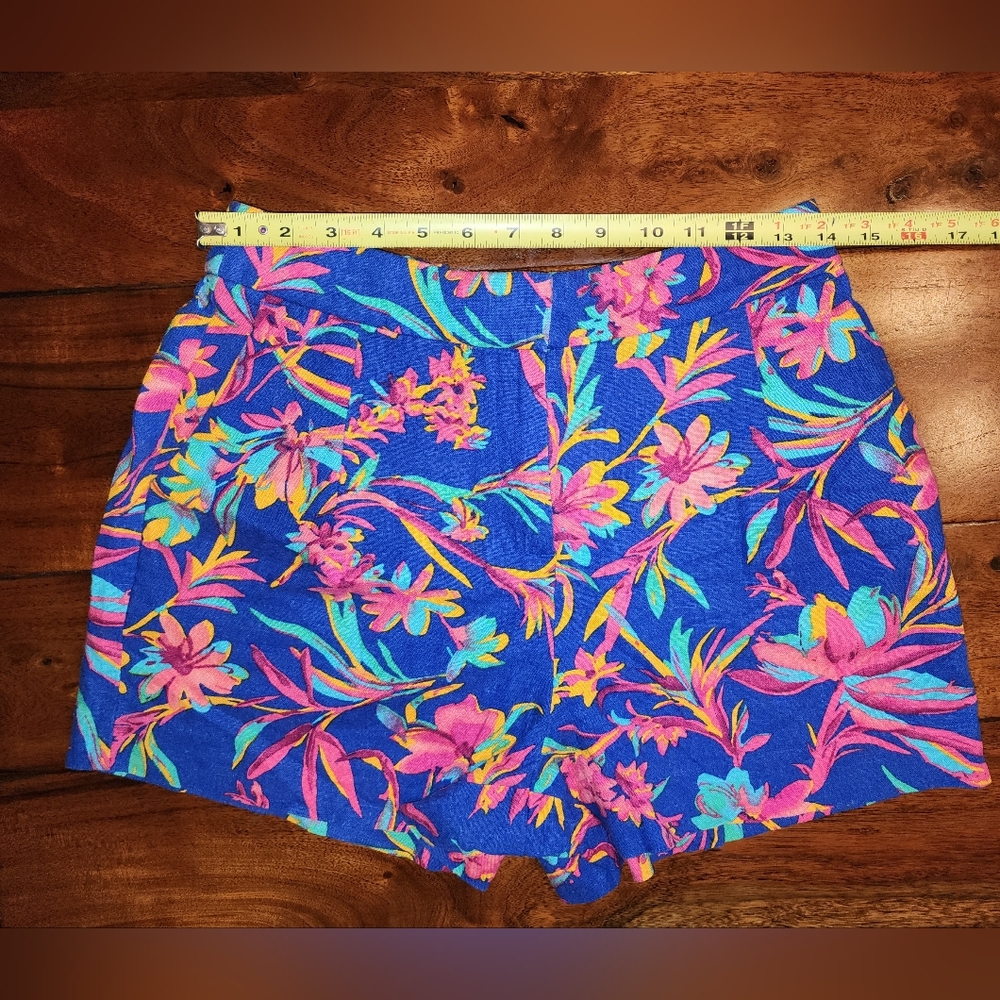 J. CREW Linen Blend Tropical Floral Shorts in Navy Multicolor W Pockets Sz 4 EUC - Picture 4 of 8